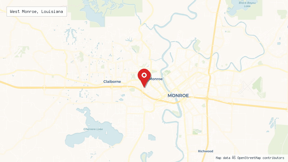 Street map of West Monroe, Louisiana with location pin