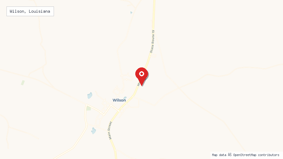Street map of Wilson, Louisiana with location pin
