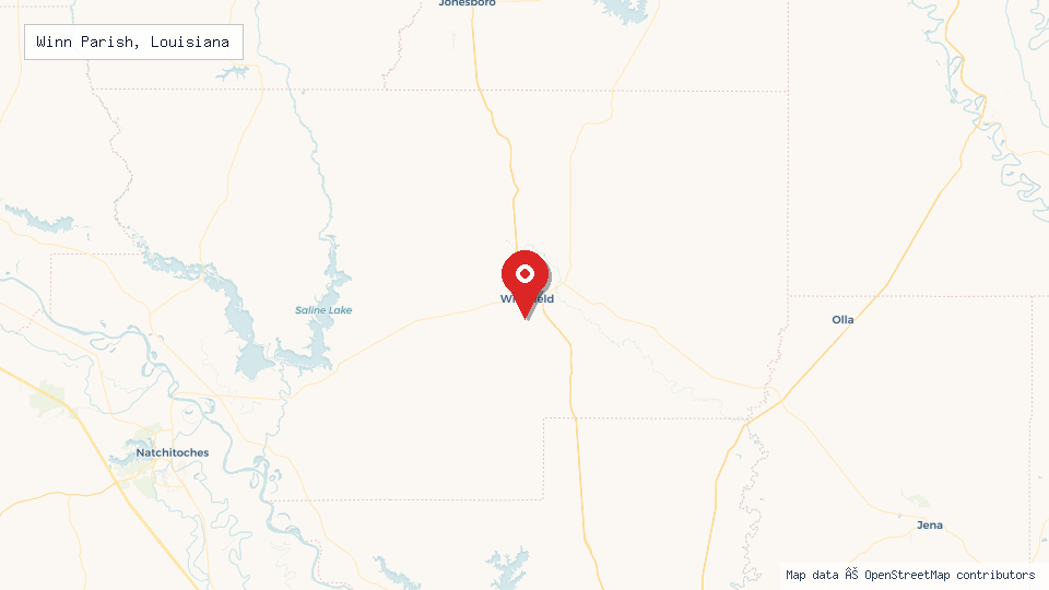 Street map of Winn Parish, Louisiana with location pin