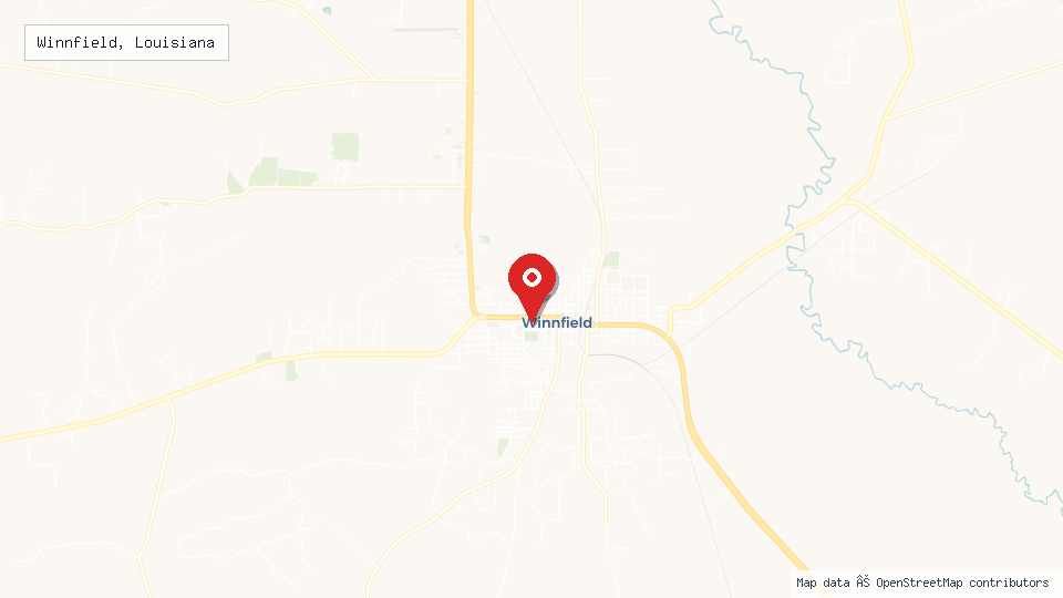 Street map of Winnfield, Louisiana with location pin