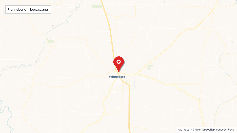 Street map of Winnsboro, Louisiana with location pin