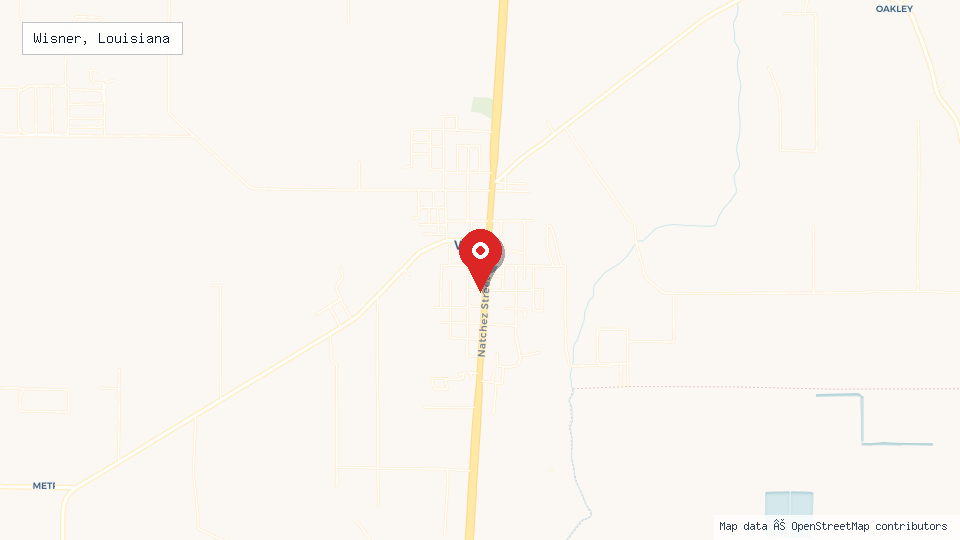 Street map of Wisner, Louisiana with location pin