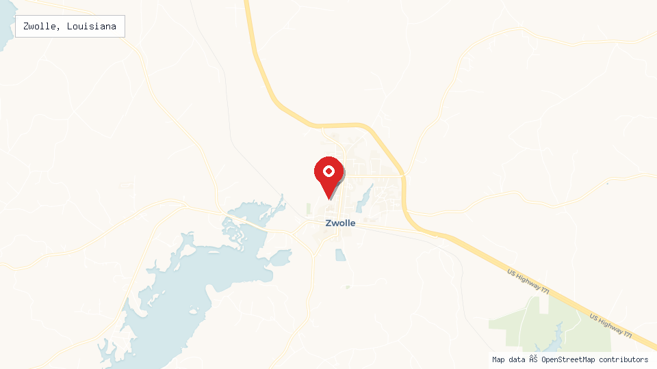 Street map of Zwolle, Louisiana with location pin