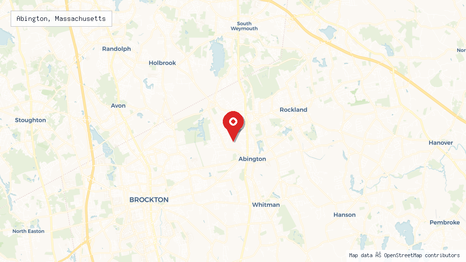 Street map of Abington, Massachusetts with location pin