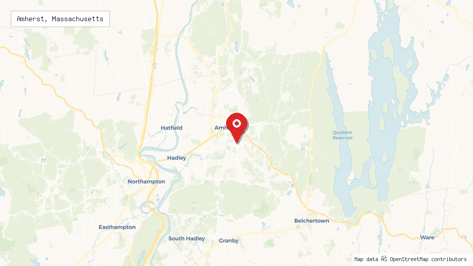 Street map of Amherst, Massachusetts with location pin