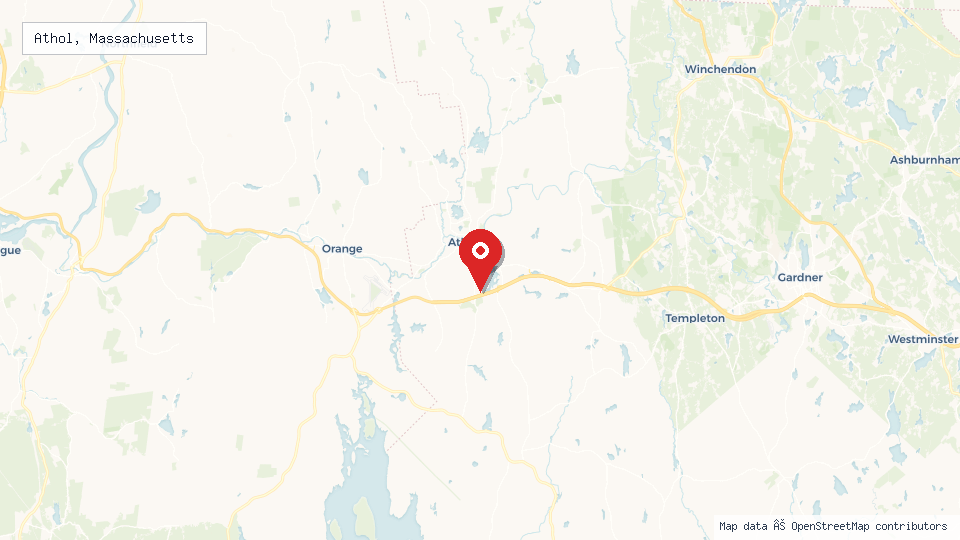 Street map of Athol, Massachusetts with location pin