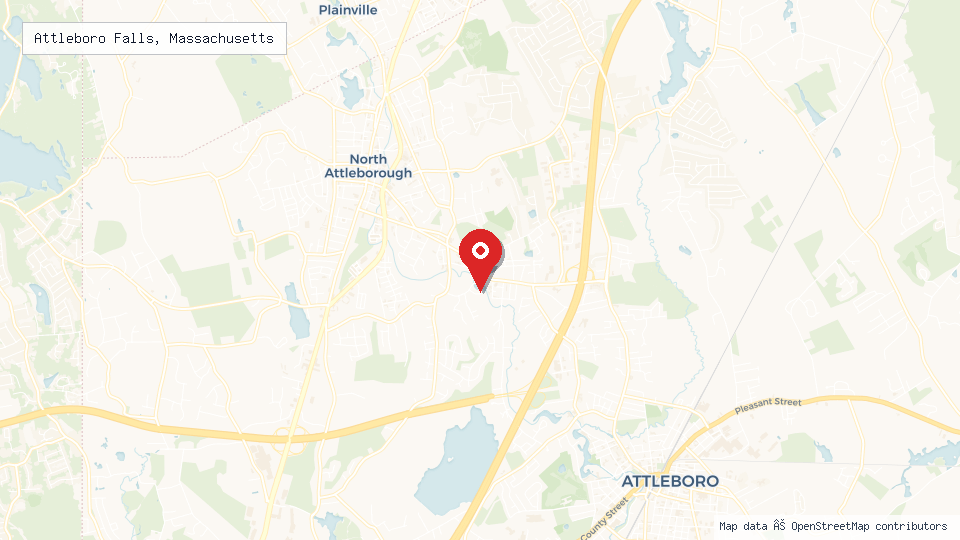 Street map of Attleboro Falls, Massachusetts with location pin
