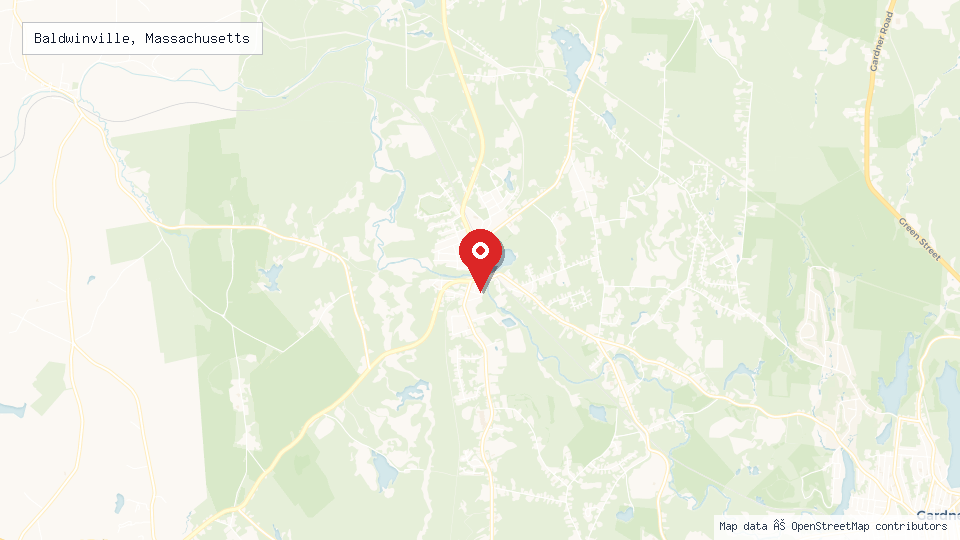 Street map of Baldwinville, Massachusetts with location pin