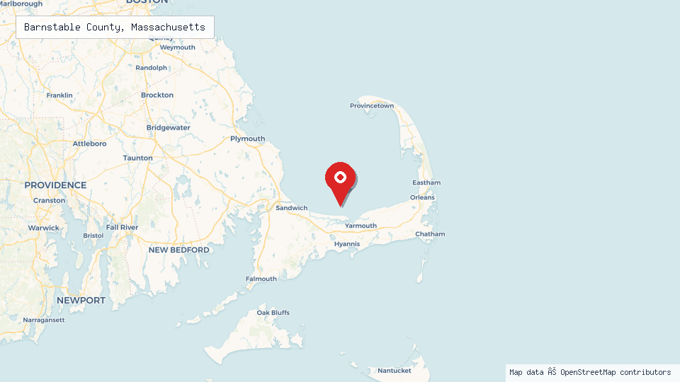 Street map of Barnstable County, Massachusetts with location pin