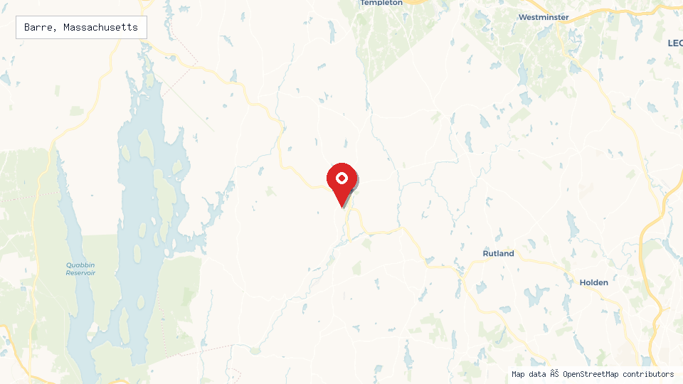 Street map of Barre, Massachusetts with location pin