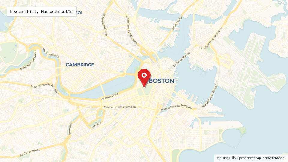 Street map of Beacon Hill, Massachusetts with location pin