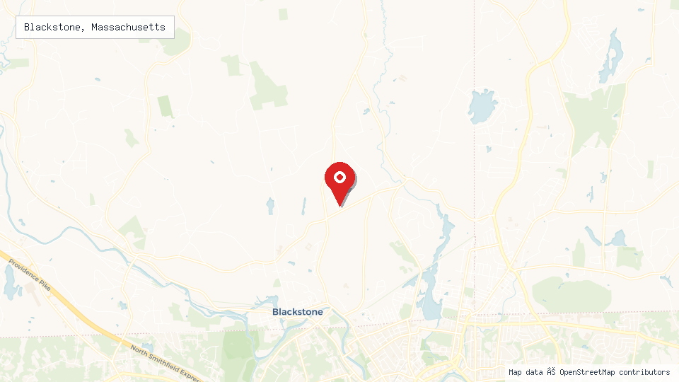 Street map of Blackstone, Massachusetts with location pin