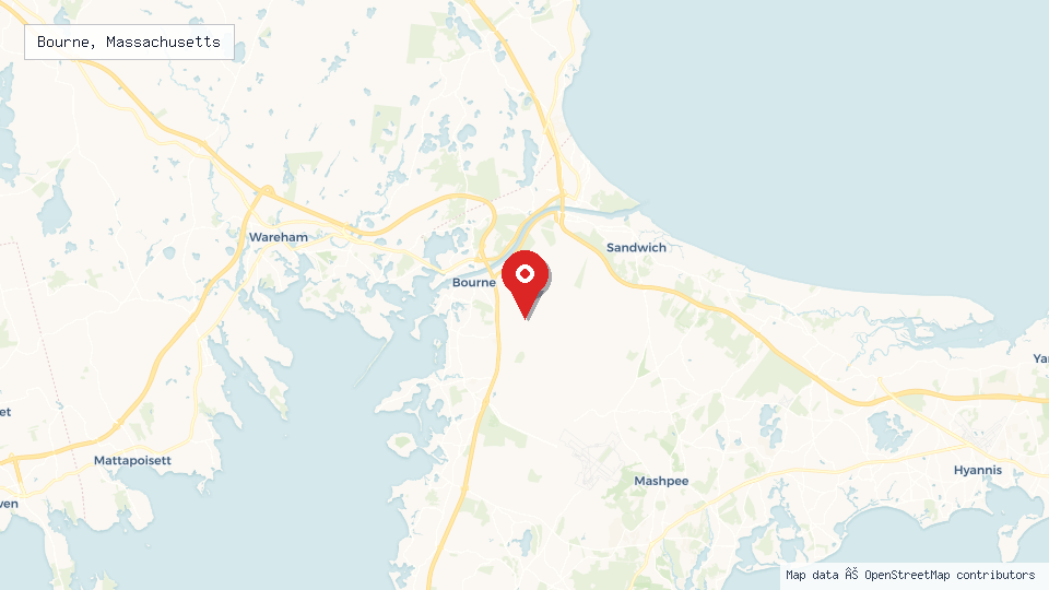 Street map of Bourne, Massachusetts with location pin