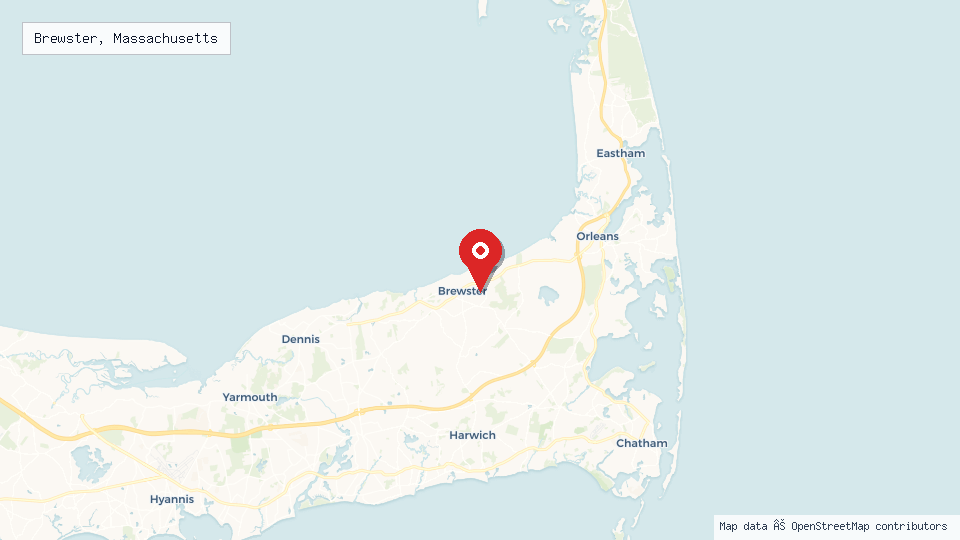 Street map of Brewster, Massachusetts with location pin