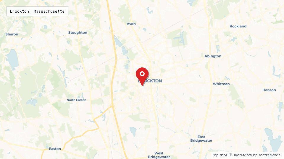Street map of Brockton, Massachusetts with location pin