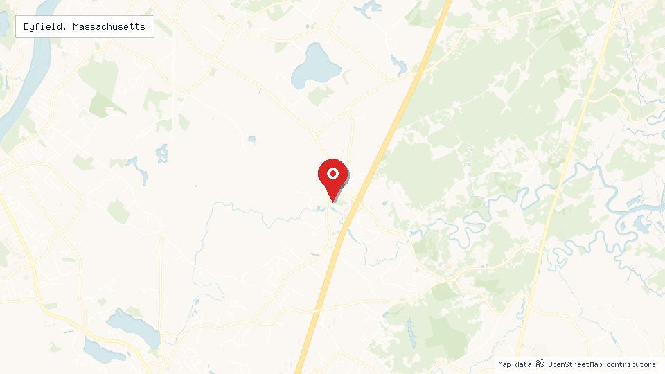 Street map of Byfield, Massachusetts with location pin