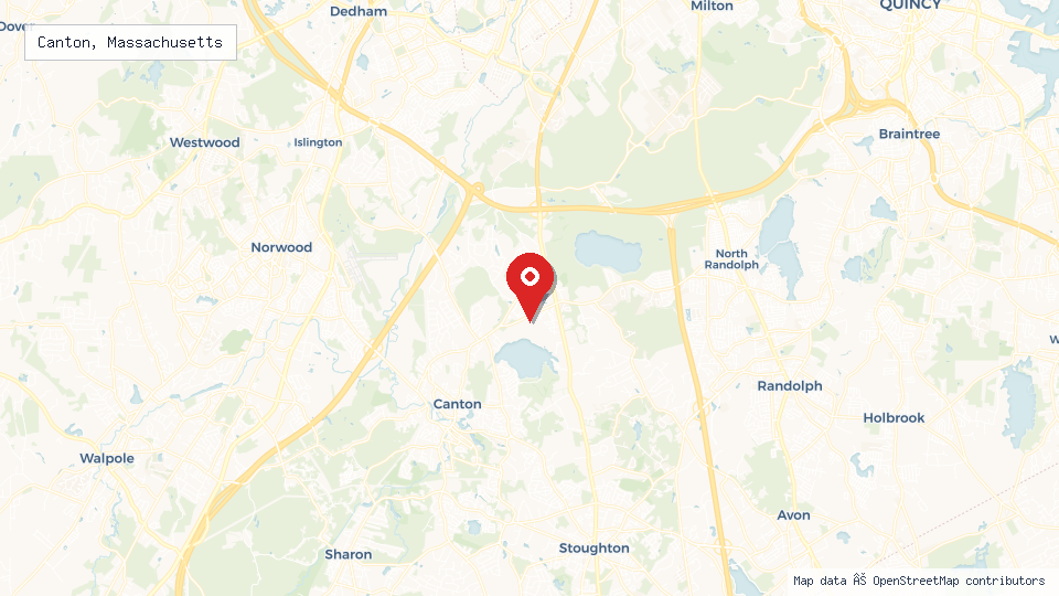 Street map of Canton, Massachusetts with location pin