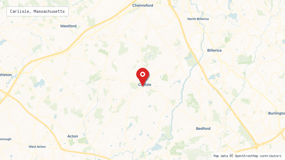 Street map of Carlisle, Massachusetts with location pin