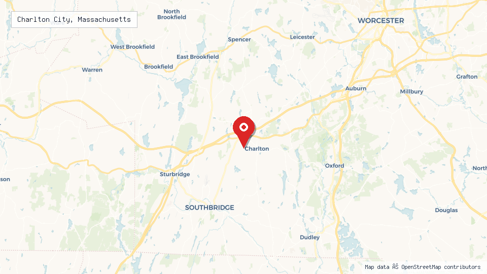 Street map of Charlton City, Massachusetts with location pin