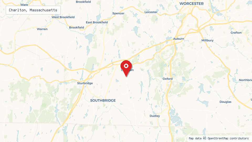 Street map of Charlton, Massachusetts with location pin
