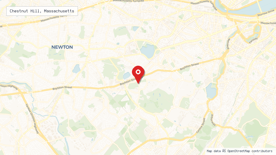 Street map of Chestnut Hill, Massachusetts with location pin