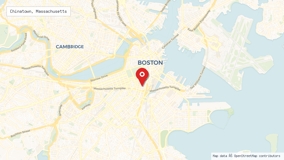 Street map of Chinatown, Massachusetts with location pin