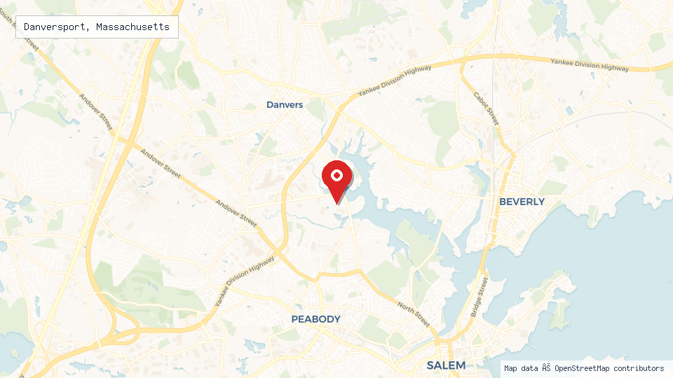 Street map of Danversport, Massachusetts with location pin