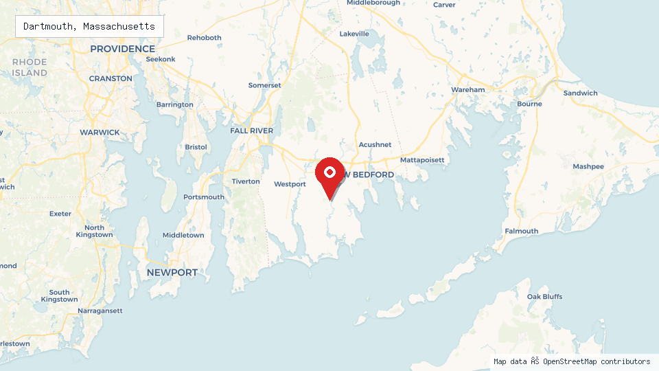 Street map of Dartmouth, Massachusetts with location pin