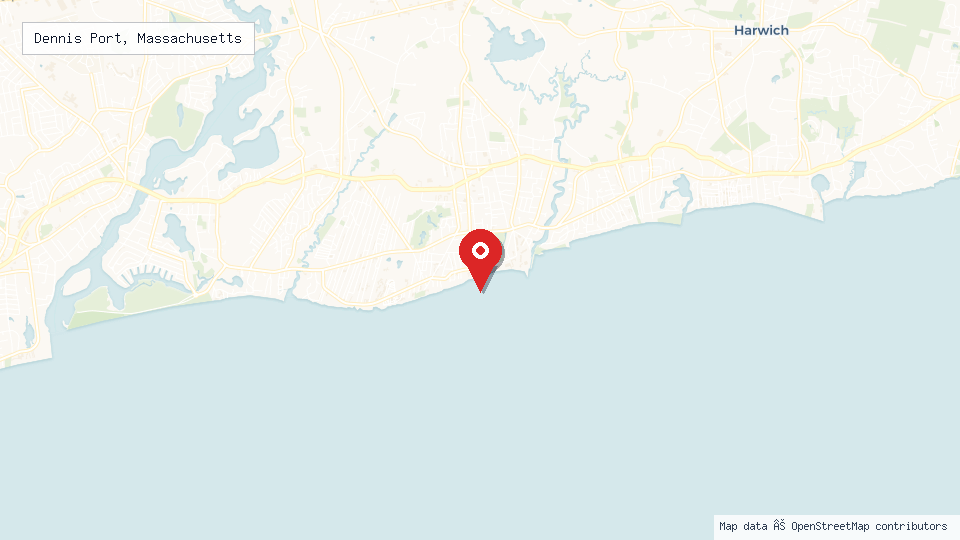 Street map of Dennis Port, Massachusetts with location pin