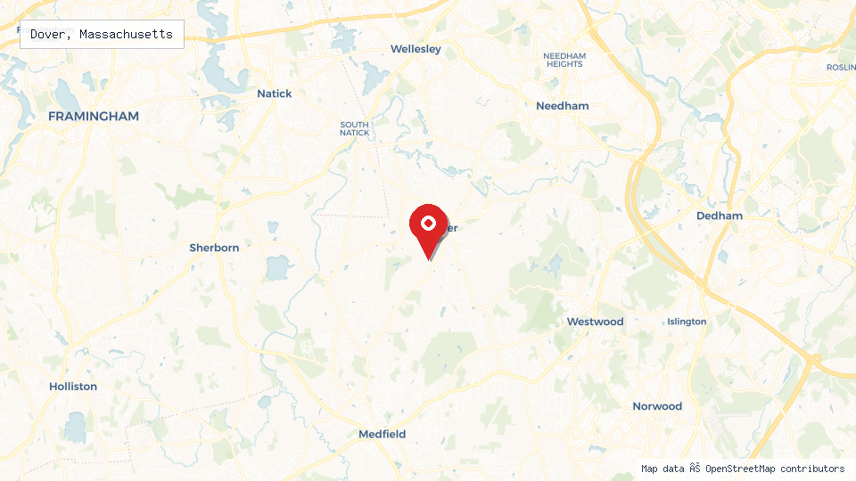 Street map of Dover, Massachusetts with location pin