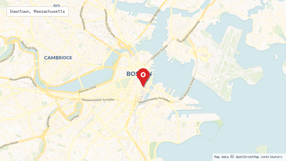 Street map of Downtown, Massachusetts with location pin