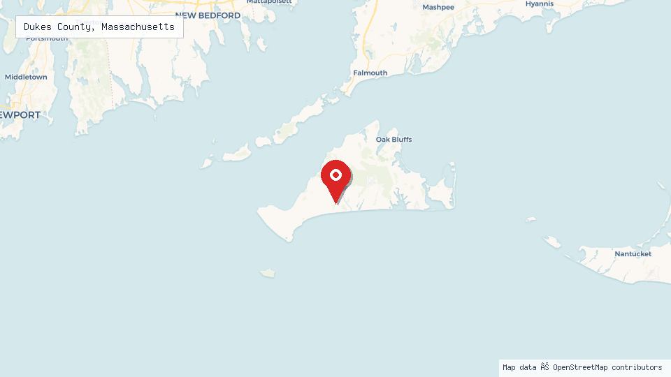 Street map of Dukes County, Massachusetts with location pin