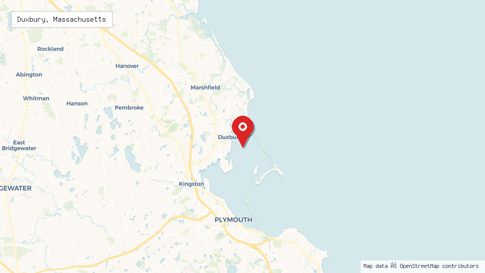 Street map of Duxbury, Massachusetts with location pin