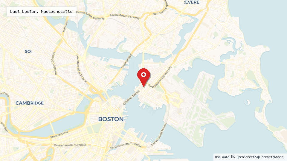Street map of East Boston, Massachusetts with location pin