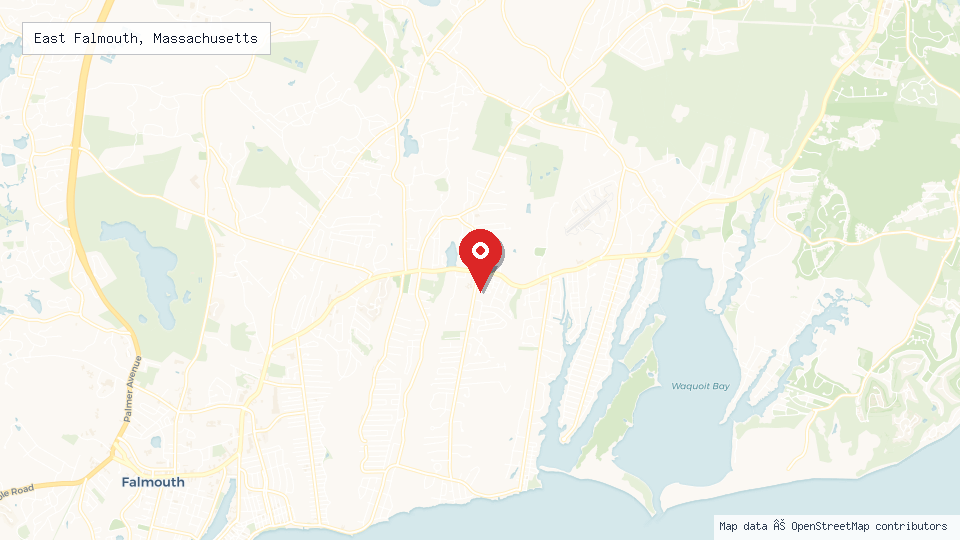 Street map of East Falmouth, Massachusetts with location pin