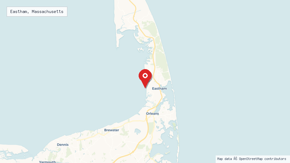 Street map of Eastham, Massachusetts with location pin