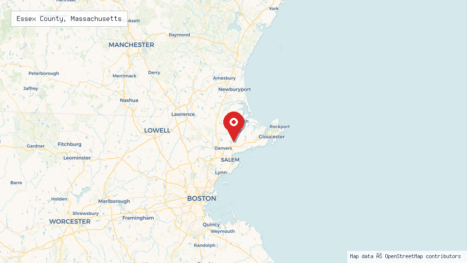 Street map of Essex County, Massachusetts with location pin