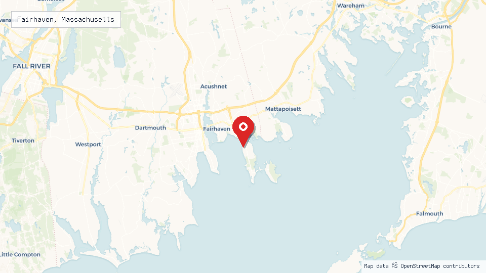 Street map of Fairhaven, Massachusetts with location pin