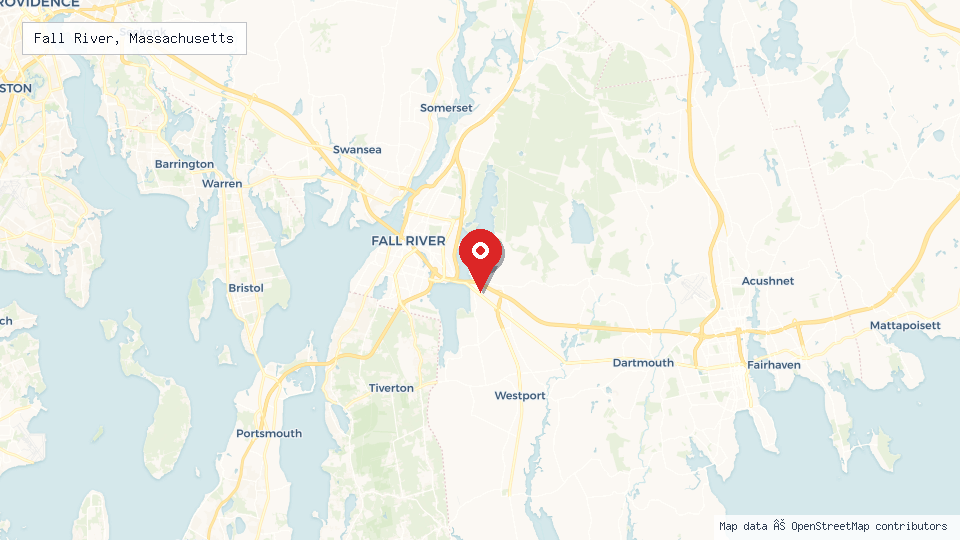 Street map of Fall River, Massachusetts with location pin