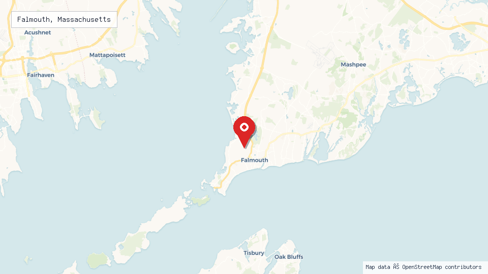 Street map of Falmouth, Massachusetts with location pin