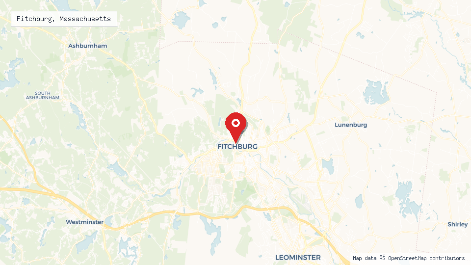Street map of Fitchburg, Massachusetts with location pin