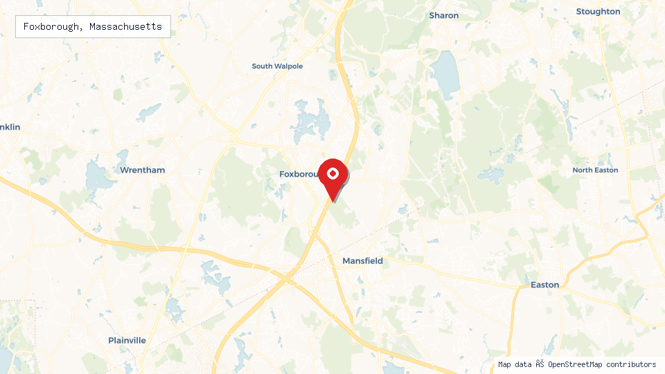 Street map of Foxborough, Massachusetts with location pin