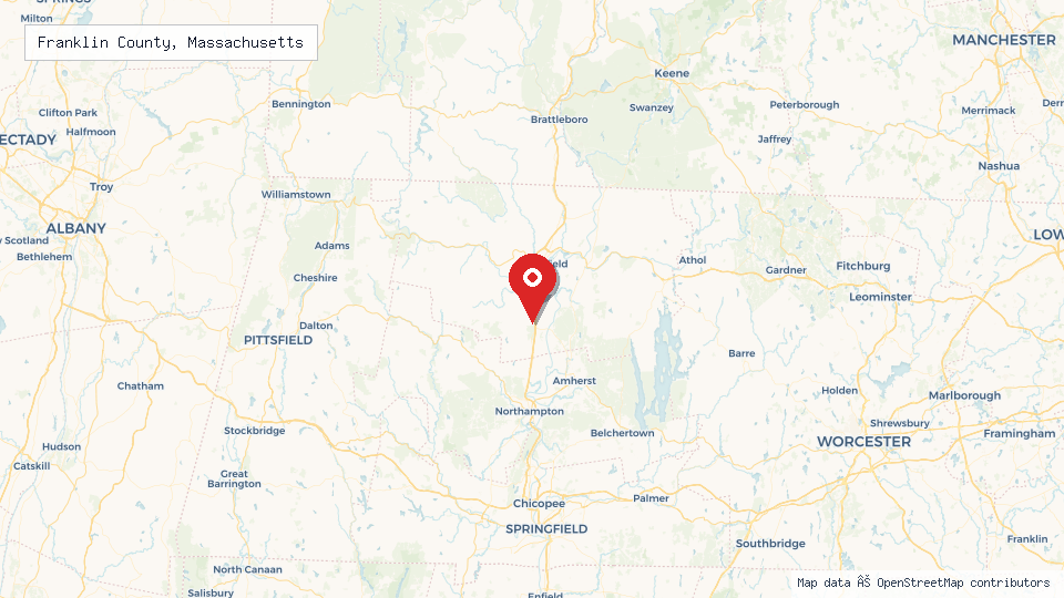 Street map of Franklin County, Massachusetts with location pin