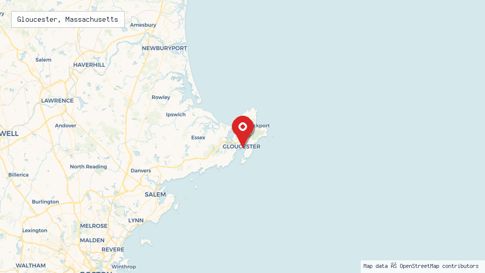 Street map of Gloucester, Massachusetts with location pin