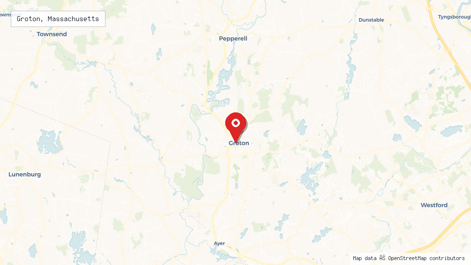 Street map of Groton, Massachusetts with location pin