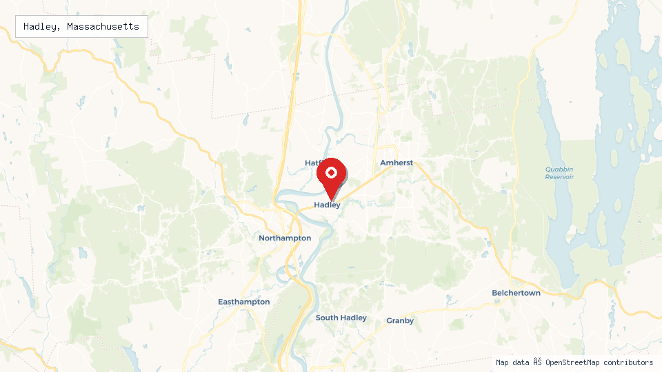 Street map of Hadley, Massachusetts with location pin