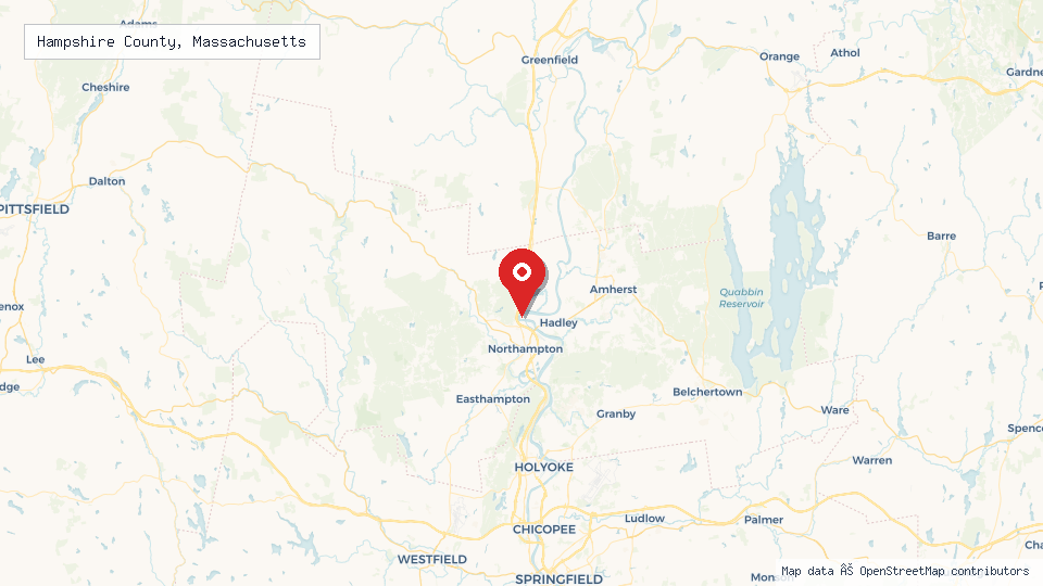 Street map of Hampshire County, Massachusetts with location pin