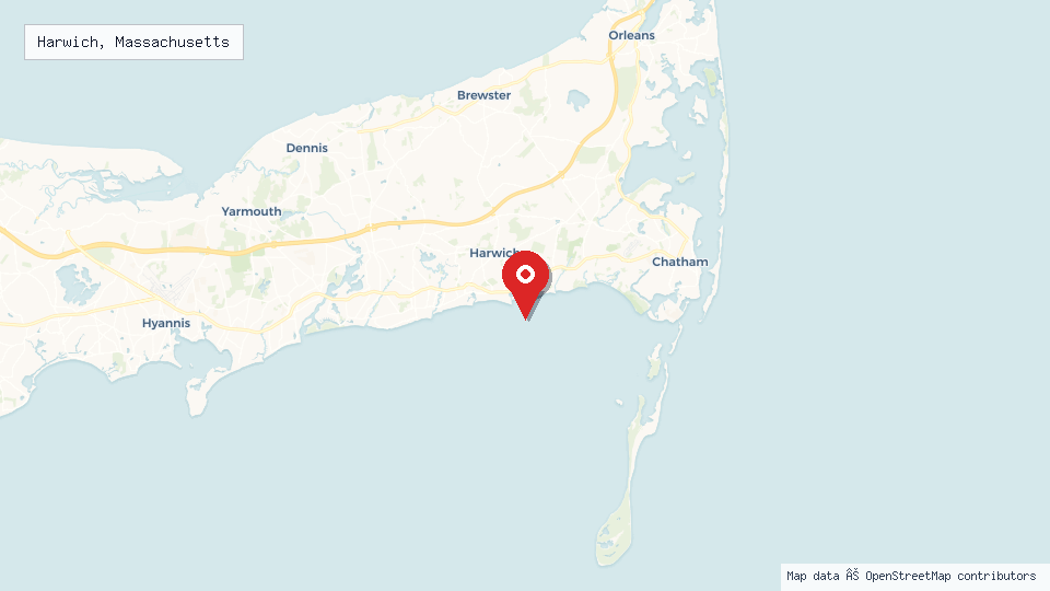 Street map of Harwich, Massachusetts with location pin