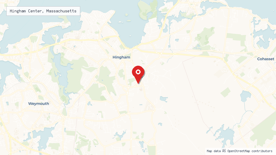 Street map of Hingham Center, Massachusetts with location pin