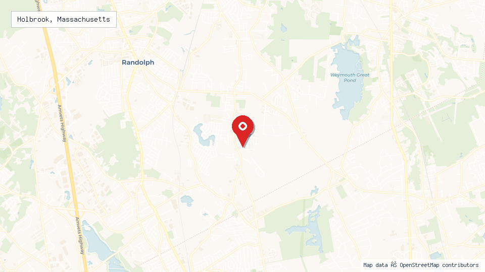 Street map of Holbrook, Massachusetts with location pin